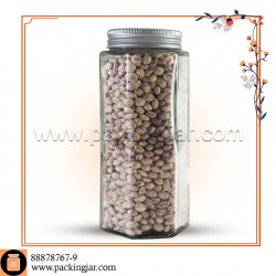 جار شیشه ای شش ضلعی درب کانتینری سایز 1