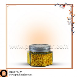 جار شیشه ای شش ضلعی درب کانتینری سایز 4