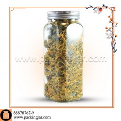 جار شیشه ای چهارگوش کتیبه درب کانتینری سایز 1