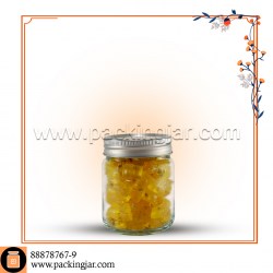 جار شیشه ای استوانه ای کانتینری آرم دار درب 68سایز 3/5